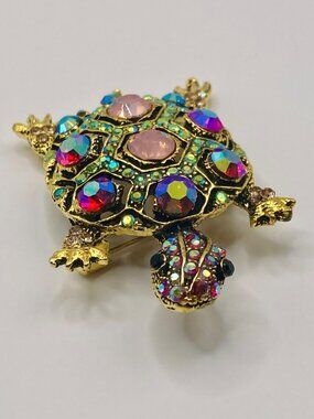 Colorful Rhinestone Turtle Brooch Pin -58B